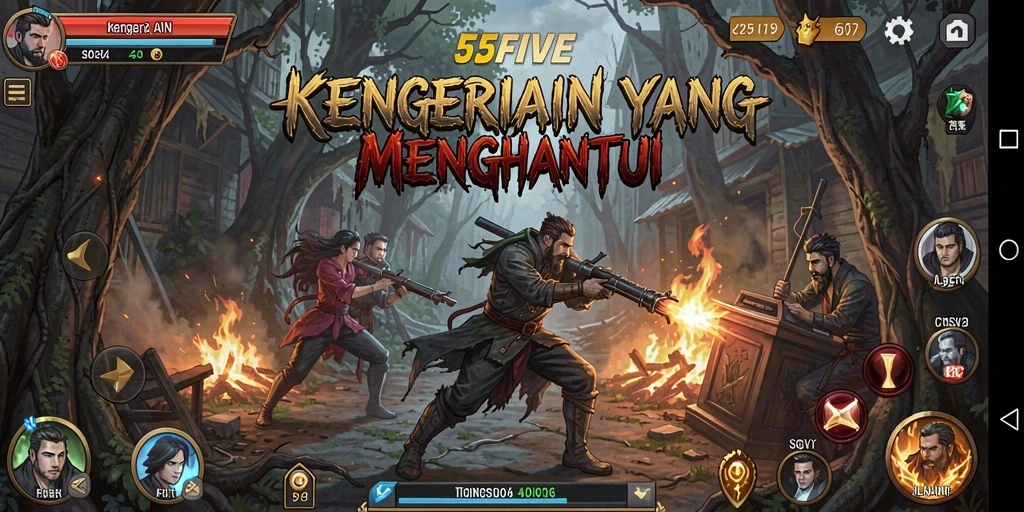 Screenshot 55FIVE menampilkan suasana gelap dan menegangkan dari gameplay Horror.