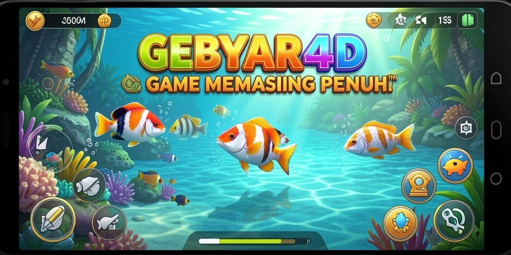 Tampilan gameplay GEBYAR4D dengan suasana memancing yang seru.