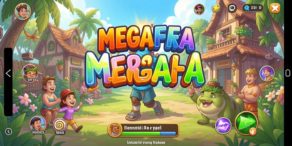 Screenshot MEGAFAFA menampilkan gameplay yang ceria dan penuh warna.