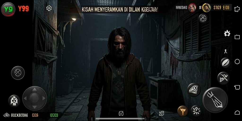 Tangkapan layar gameplay Y89 yang menampilkan suasana Horror yang mencekam.